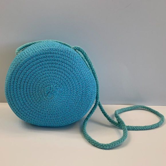 Woven Round Boho/Island Crossbody - Bag Blue - Picture 1 of 5
